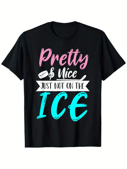 Pretty & Nice Ice Hockey Graphic T-Shirt for Girls - Fun Sports Design, Short Sleeve, Crew Neck, Machine Washable