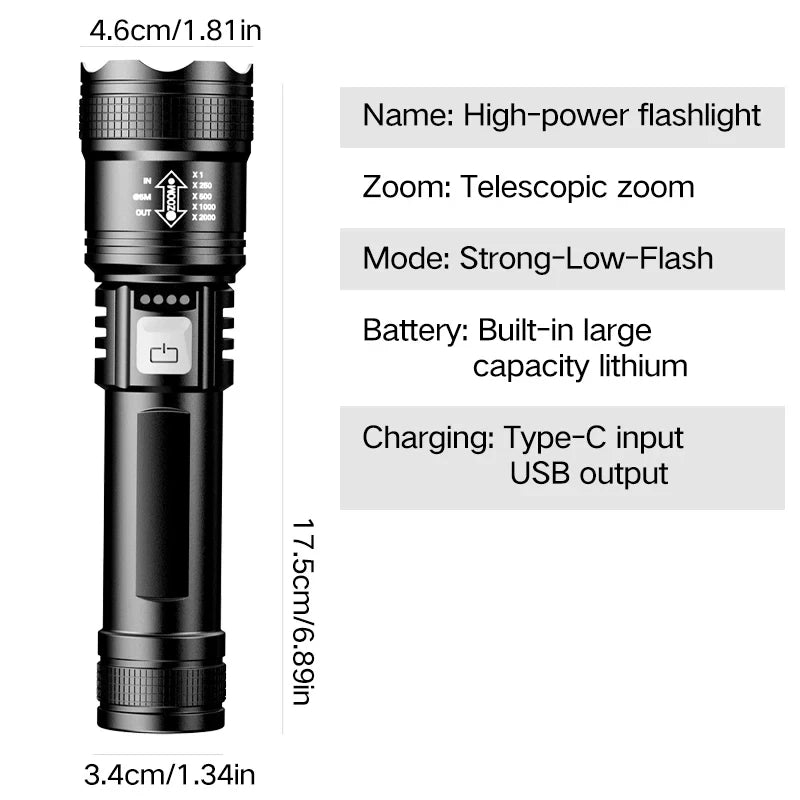 Ultra strong light long-range rechargeable flashlight for outdoor patrol, spotlight zoom aurora cannon, large floodlight laser c