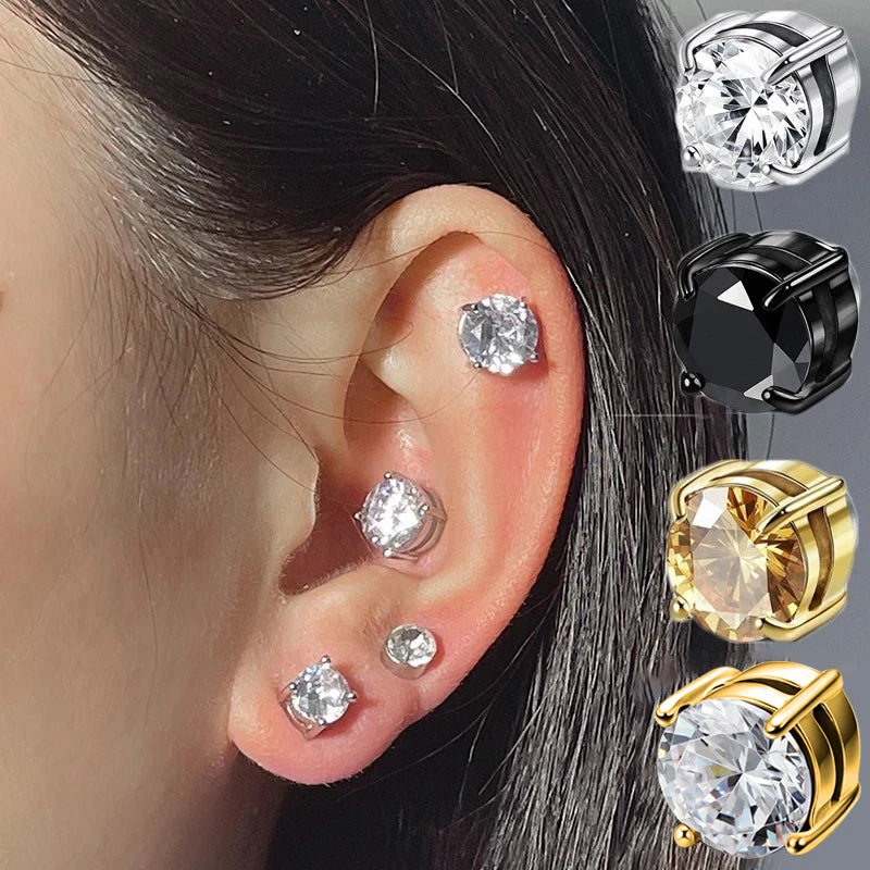 1Pair Fashion Crystal Magnetic Clip Ear Stud Non Piercing Earrings Fake Earring Gift for Men Women Jewelry