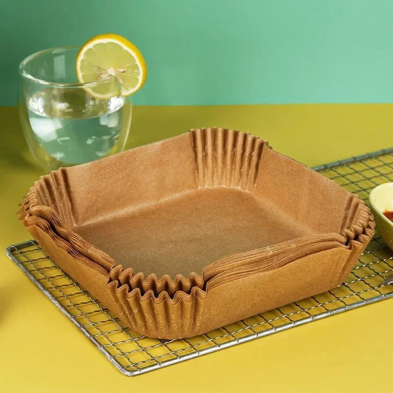50Pcs Disposable Air Fryer Paper Oil Absorbing And Anti Oil Paper Tray Non Stick Baking Pad Large Toughness Square