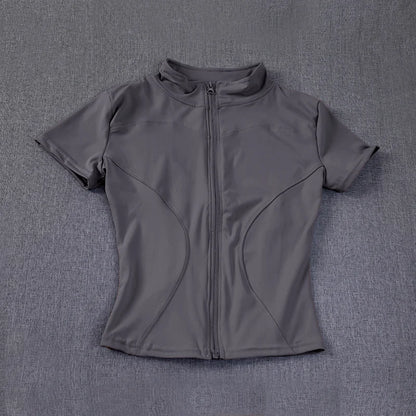 Casual Slim Sports Coat For Women Short Sleeve Solid Zipper Tops Female Cycling Running Yoga Outfit Clothes Summer Sport Jacket