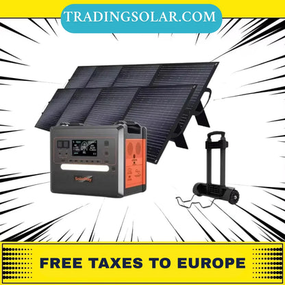 SOLARPLAY Q2402M Outdoor Generator 2400W MPPT Portable Power Station with 1/2 X 200W Folable Solar Panels Trolley For RV Camping