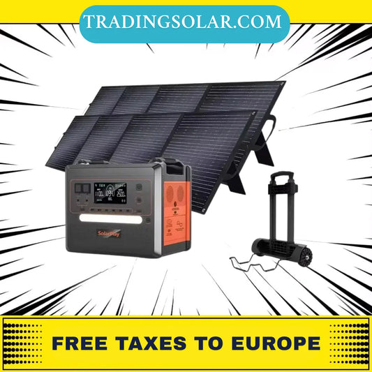 SOLARPLAY Q2402M Outdoor Generator 2400W MPPT Portable Power Station with 1/2 X 200W Folable Solar Panels Trolley For RV Camping