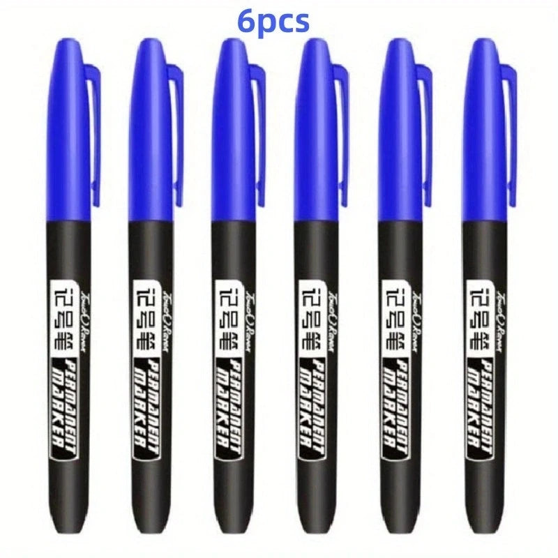 6 Pcs/Set Permanent Art Marker Pen Fine Point Waterproof Ink Thin Nib Crude Nib Black Blue Red Ink 1.5mm Fine Color Marker Pens
