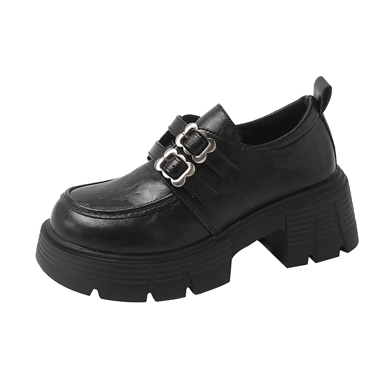 Women's Leather Shoes with High and Low Heels, Fashionable and Versatile New High-quality Retro-style Shoes with A Single Heel