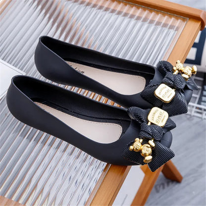 zapatos de mujer women fashion anti skid rubber round toe comfort slip on bow tie flat shoes lady classic comfort loafers c605