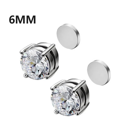 6 Pcset Crystal Strong Magnetic Ear Stud Clip Earrings for Men and Women Punk Round Zircon Magnet Earrings Non Piercing Jewelry