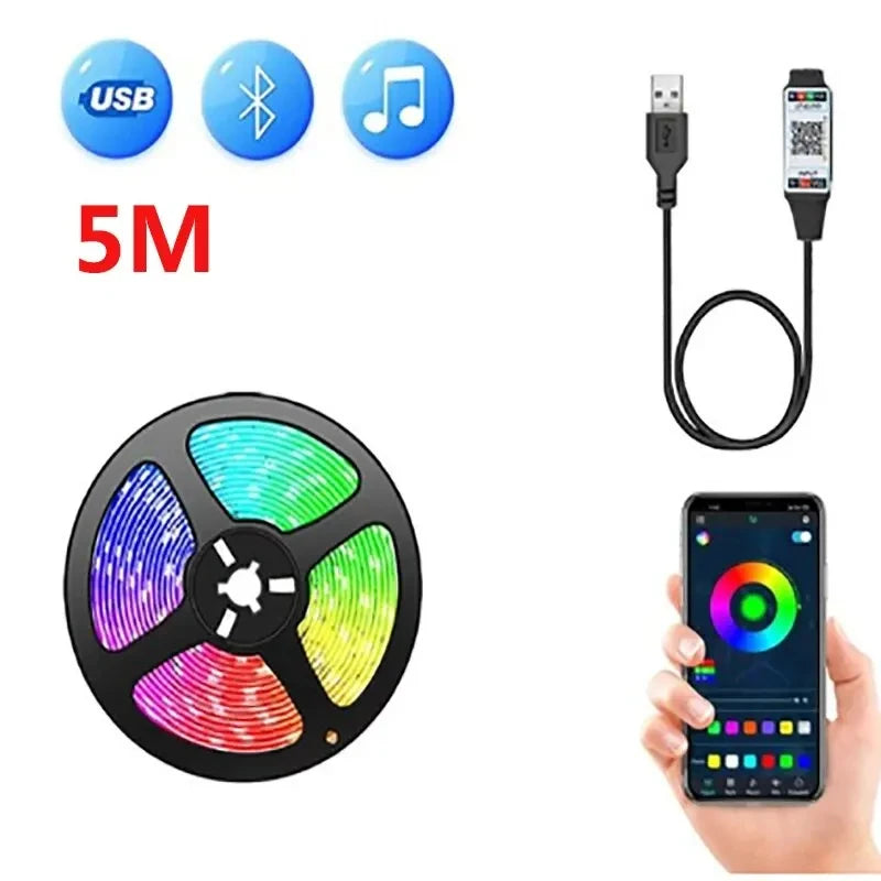 RGB LED Strip Light SMD 5050 USB Remote&APP Control Bluetooth Flexible Tape Diode Ribbon for TV Backdrop Living Room Bedroom