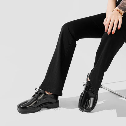 New Tabi Shoes Loafer Men And Women Split Toe Flats Casual Shoes Woman British Style Thick Sole Patent Leather Shoes Big Size 45