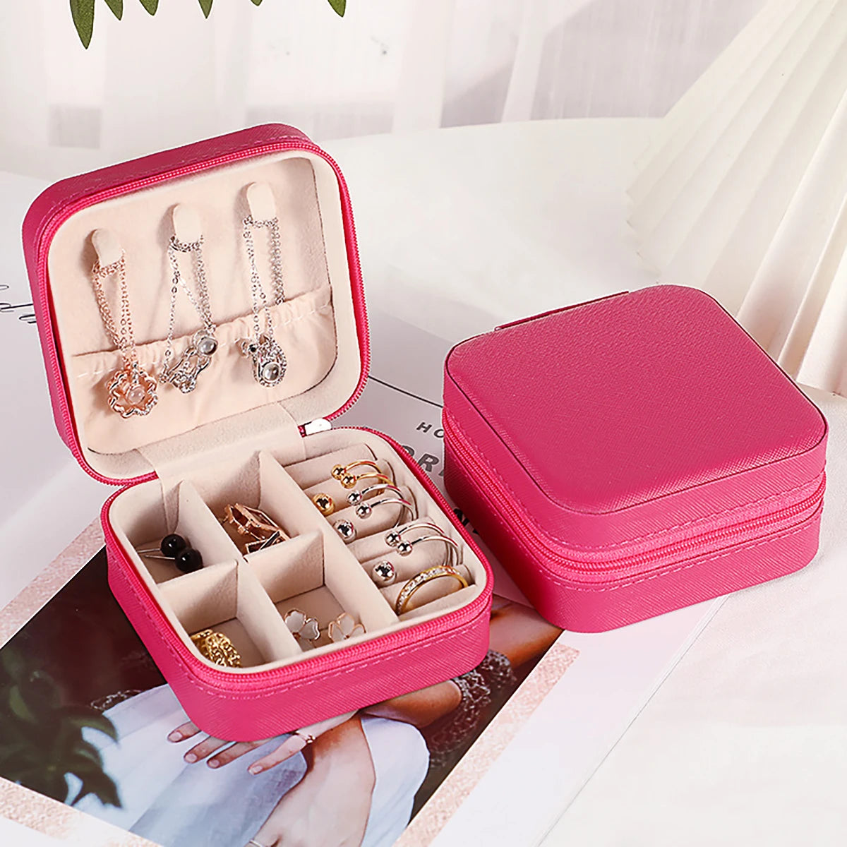 PU Leather Jewelry Mini Storage Box Travel Home Bracelet Earrings Storage Display Case For Women Ring Jewelry Portable Organizer