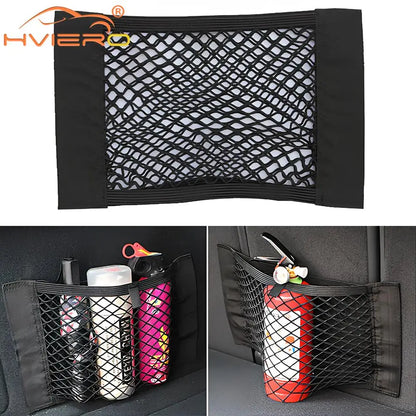 Car Back Rear Trunk Organizer Net Mesh Seat Elastic String Magic Sticker Universal Storage Bag Pocket Auto Accessories Put Paper