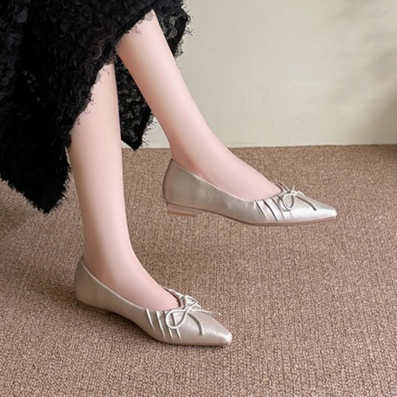 New 2025 Fashion Pointed Toe Women Flats with Shoes Soft Butterfly-Knot Female Slip on Footwear Shallow Ladies Flats Shoes