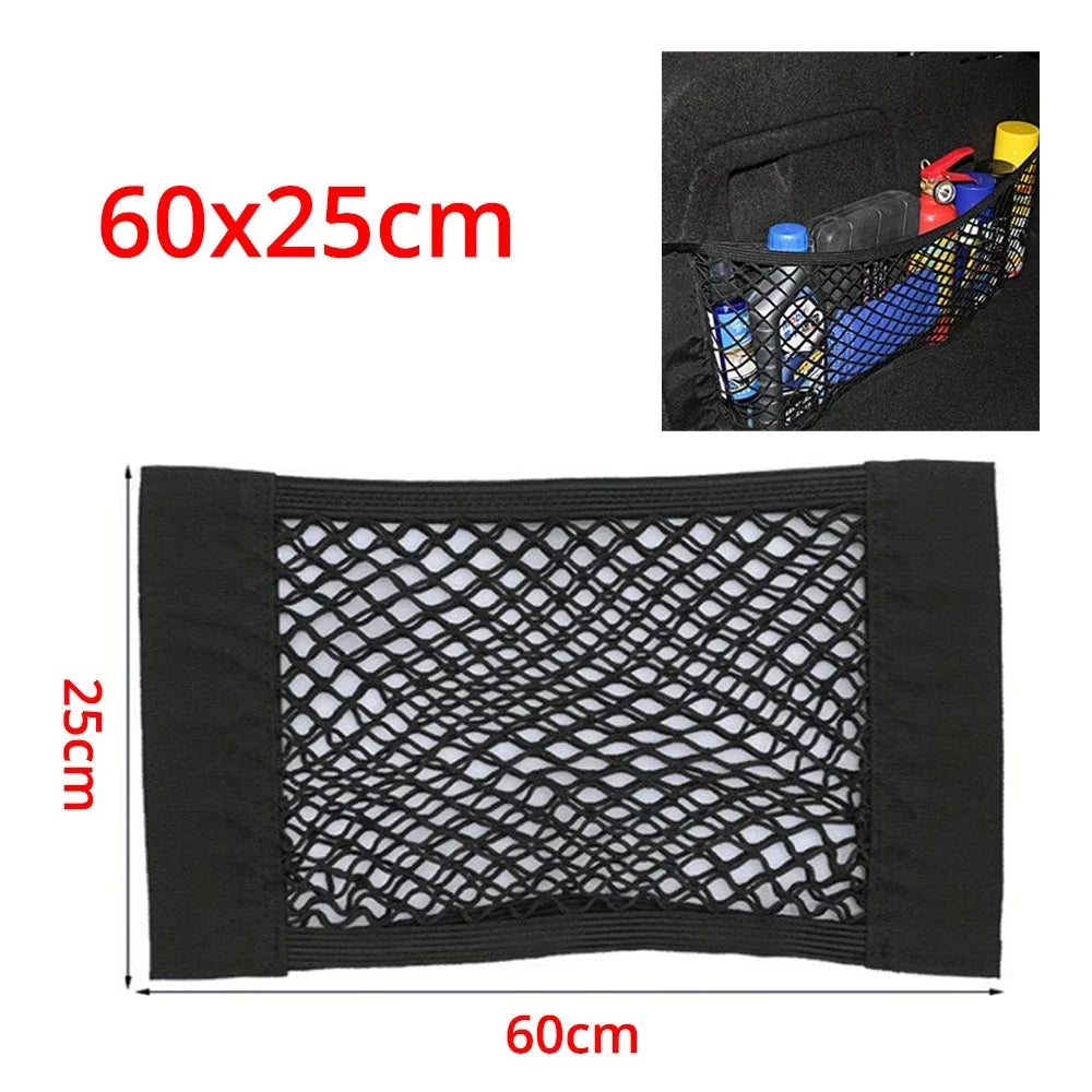Car Back Rear Trunk Organizer Net Mesh Seat Elastic String Magic Sticker Universal Storage Bag Pocket Auto Accessories Put Paper