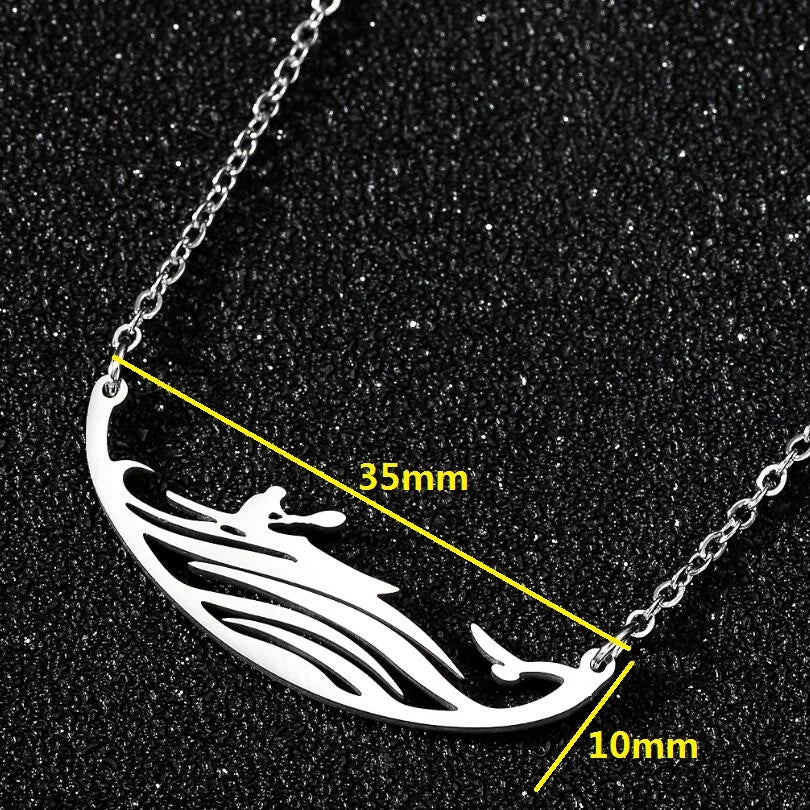 Sport Kayaking Pendant Neckalce Engraved Stainless Steel Jewelry for Women & Men Handmade Jewelry Surfing Boating Collares