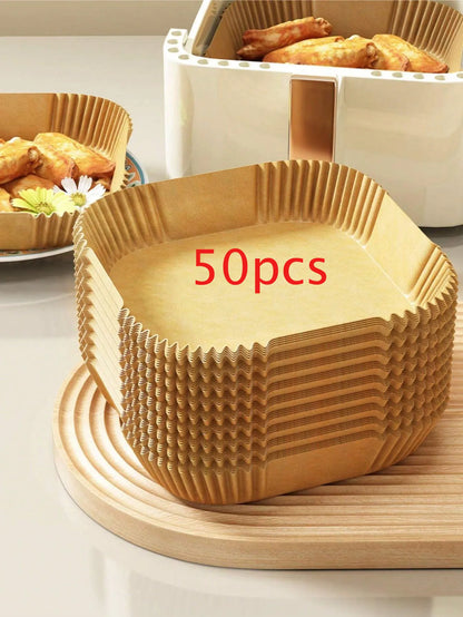 50Pcs/100 Pcs Disposable Air Fryer Paper, Baking Paper Bowl, Oven Paper Liner/Oil-Proof Non-Stick, Heat Resistant