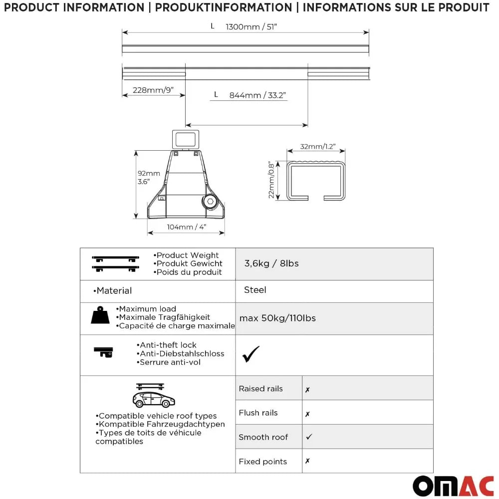 Smooth Roof Racks Cross Bars Luggage Carrier for Toyota Prius 2019-2022 Black 2 Pcs Anti-Theft for Travel Kayak Canoe Surf Ski