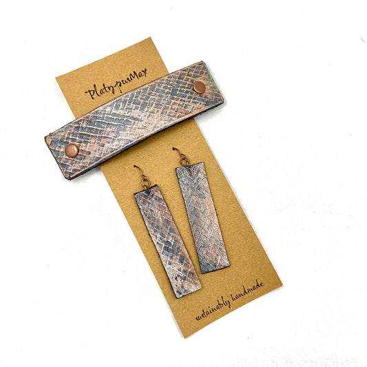 Bronze Weave Textured Barrette and Earring Gift Set-0