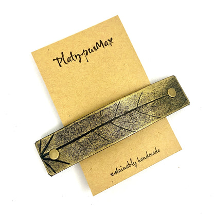 Rustic Gold Oak Leaf Imprint Hair Clip / Leather Barrette-1